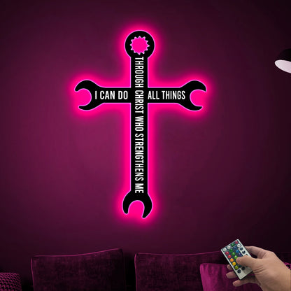 Christian Metal Cross Sign with LED Lights, Religious Home Decor