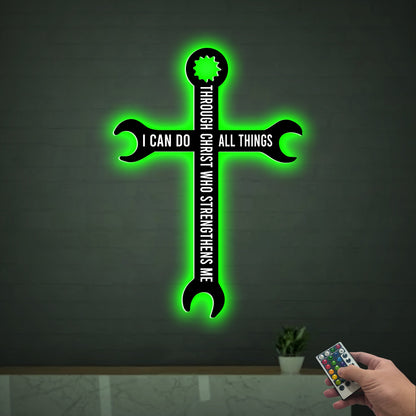 Christian Metal Cross Sign with LED Lights, Religious Home Decor