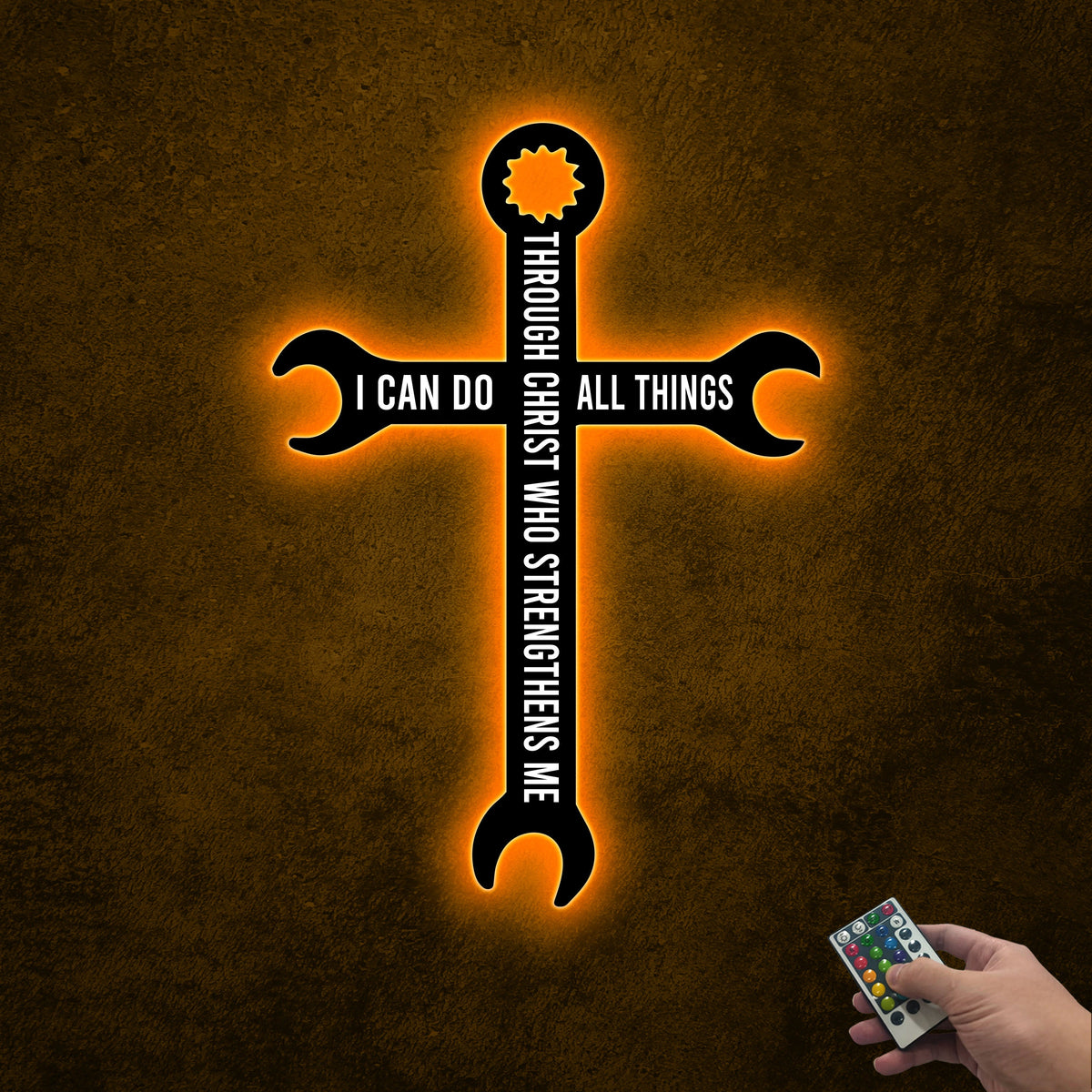 Christian Metal Cross Sign with LED Lights, Religious Home Decor
