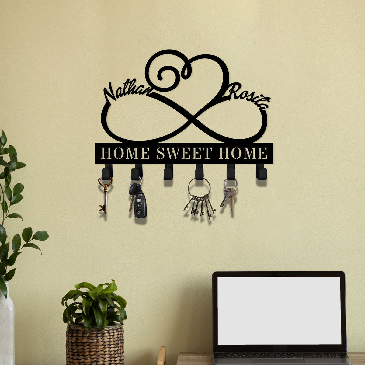 Infinity Heart Metal Key Holder, Custom Couple Name Sign, LED Lights