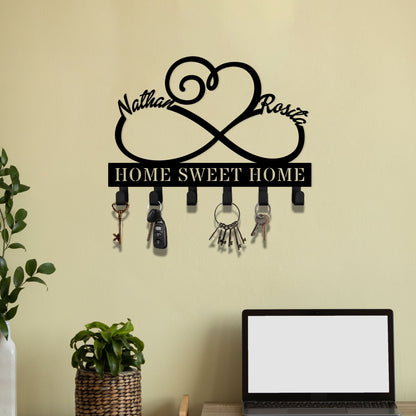 Infinity Heart Metal Key Holder, Custom Couple Name Sign, LED Lights