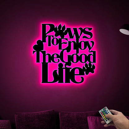 LED Dog Paw Print Metal Sign, Pet Home Decor
