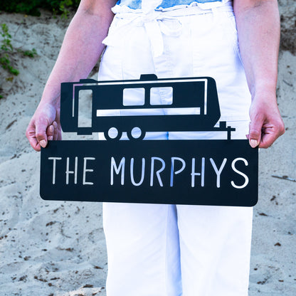 Metal Travel Trailer RV Camper Plaque Sign | Metal Camper Decor | Camping Gift | Campsite Sign | Custom Family Name Camp Sign | Camper Decor
