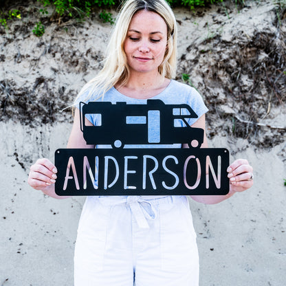 Custom Metal Camper Van Plaque Sign | Camper Decor | Camping Gift | Campsite Sign | Outdoor Camp Cabin Decor | Camping Family Name Sign