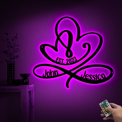 Personalized Metal Infinity Heart LED Sign, Couple Name Wall Art