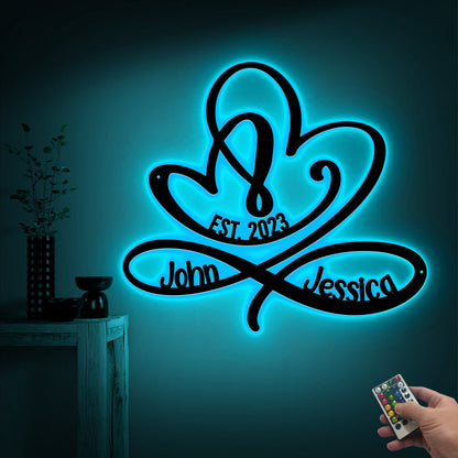 Personalized Metal Infinity Heart LED Sign, Couple Name Wall Art