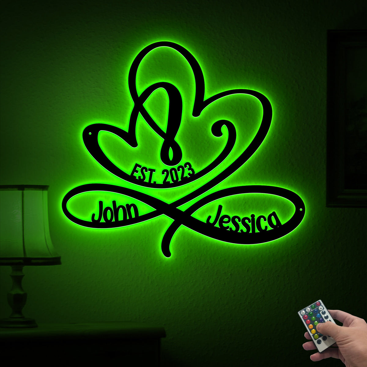 Personalized Metal Infinity Heart LED Sign, Couple Name Wall Art