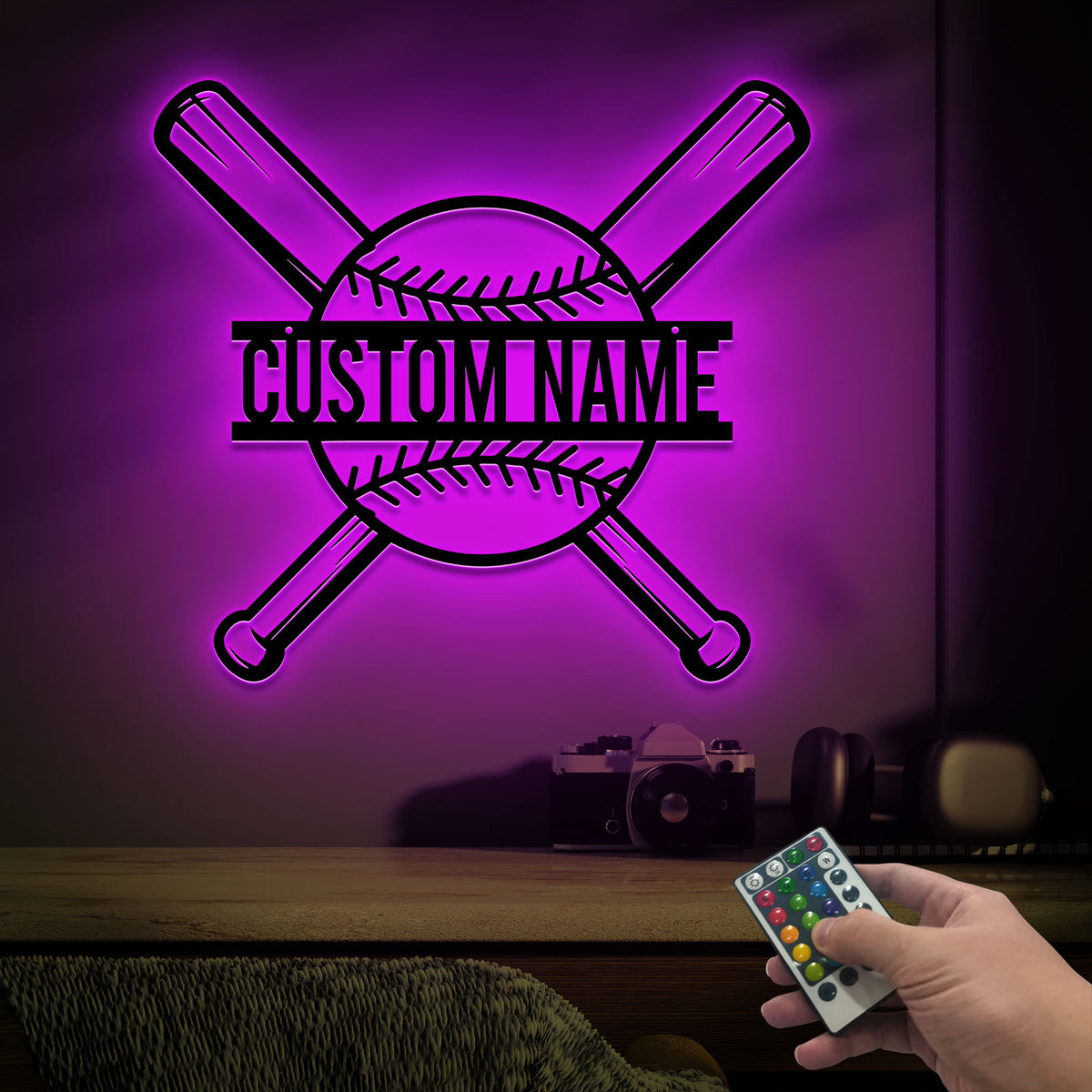 Custom Baseball Bat Metal Sign with LED Lights, Baseball Name Sign, Baseball Lover, Sport Room Decor, Kids Nursery Room Decor, Gift for Him