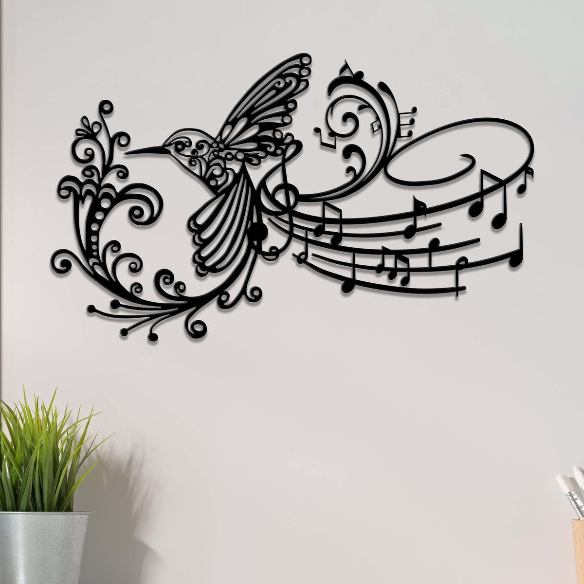 Hummingbird Music Note Metal Wall Art with LED Light