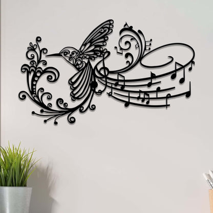 Hummingbird Music Note Metal Wall Art with LED Light