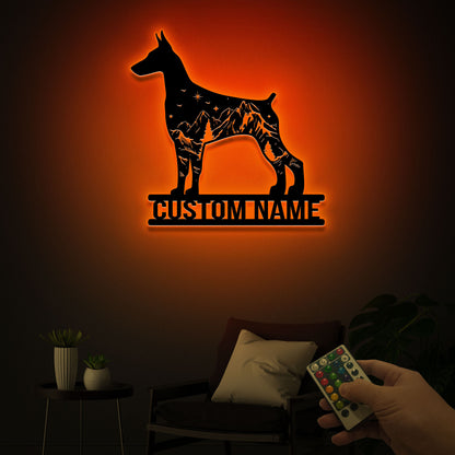 Custom Doberman Pinscher Metal Sign with LED Lights, Mountain Forest Decor