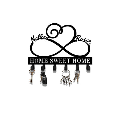Infinity Heart Metal Key Holder, Custom Couple Name Sign, LED Lights