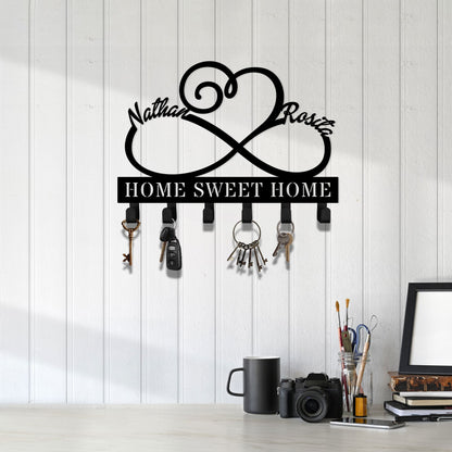 Infinity Heart Metal Key Holder, Custom Couple Name Sign, LED Lights