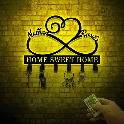 Infinity Heart Metal Key Holder, Custom Couple Name Sign, LED Lights