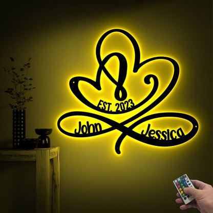 Personalized Metal Infinity Heart LED Sign, Couple Name Wall Art
