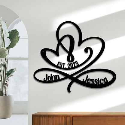 Personalized Metal Infinity Heart LED Sign, Couple Name Wall Art