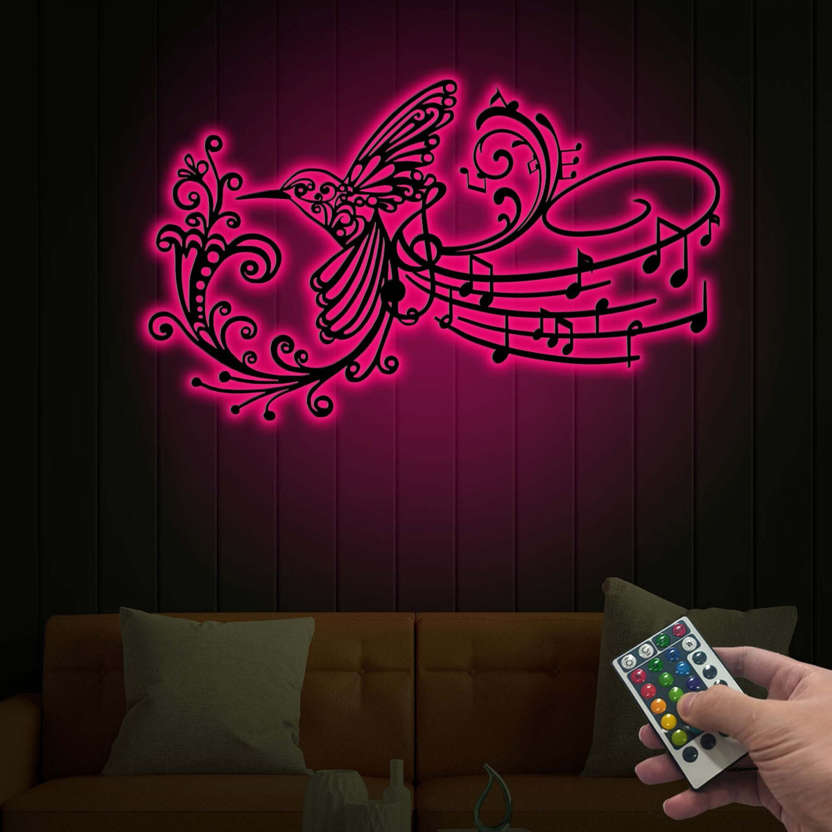Hummingbird Music Note Metal Wall Art with LED Light