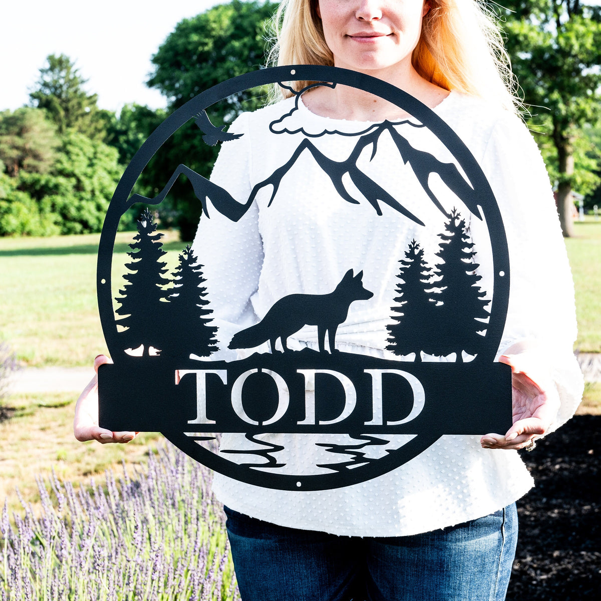 Personalized Metal Fox Outdoor Garden Decor | Metal Fox Decor | Sneaky Fox Yard Decor | Woodland Nursery Sign | Backyard Fox Hound Name Sign