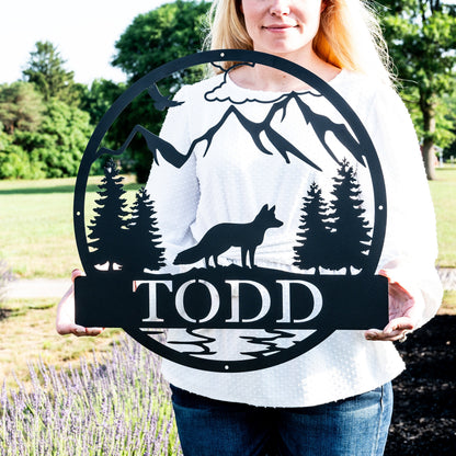 Personalized Metal Fox Outdoor Garden Decor | Metal Fox Decor | Sneaky Fox Yard Decor | Woodland Nursery Sign | Backyard Fox Hound Name Sign
