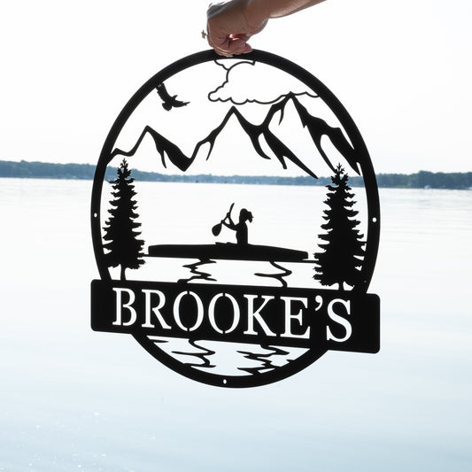 Personalized Outdoor Kayak Decor | Kayak Sign | Camp Sign | Gift For Him or Her | Metal Name Sign | Lake House Cottage Decor | Cabin Sign