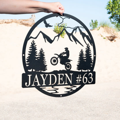 Personalized Dirt Bike Outdoor Metal Wall Art | Motocross Decor Dirt Bike Decor | Biker Name Metal Sign | Motorcycle Biker Gift | Dirtbike