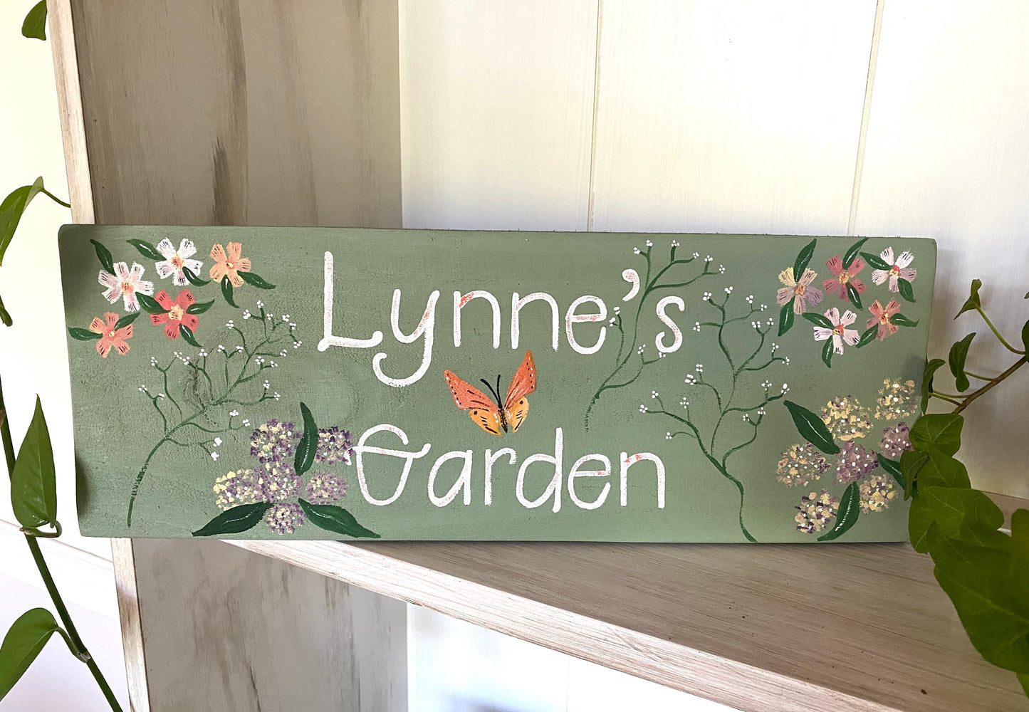 Custom Hand-Painted Floral Wood Address Sign, Personalized Yard Decor