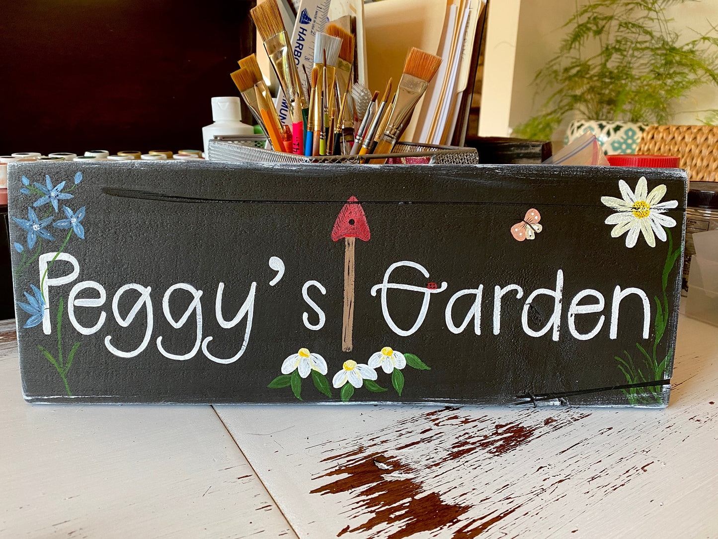 Custom Hand-Painted Floral Wood Address Sign, Personalized Yard Decor