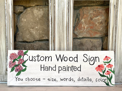 Custom Hand-Painted Floral Wood Address Sign, Personalized Yard Decor