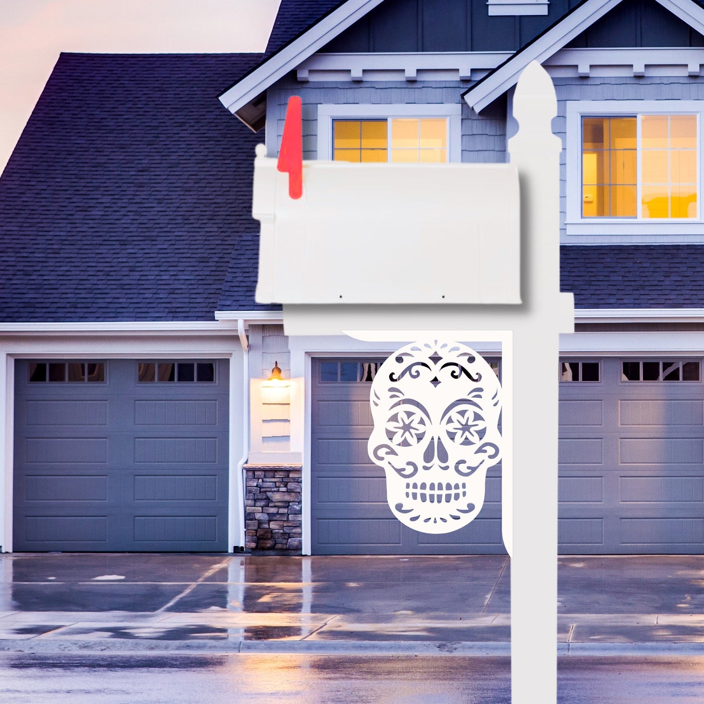 Candy Skull Mailbox Bracket - Coastal Tropical Outdoor Decor