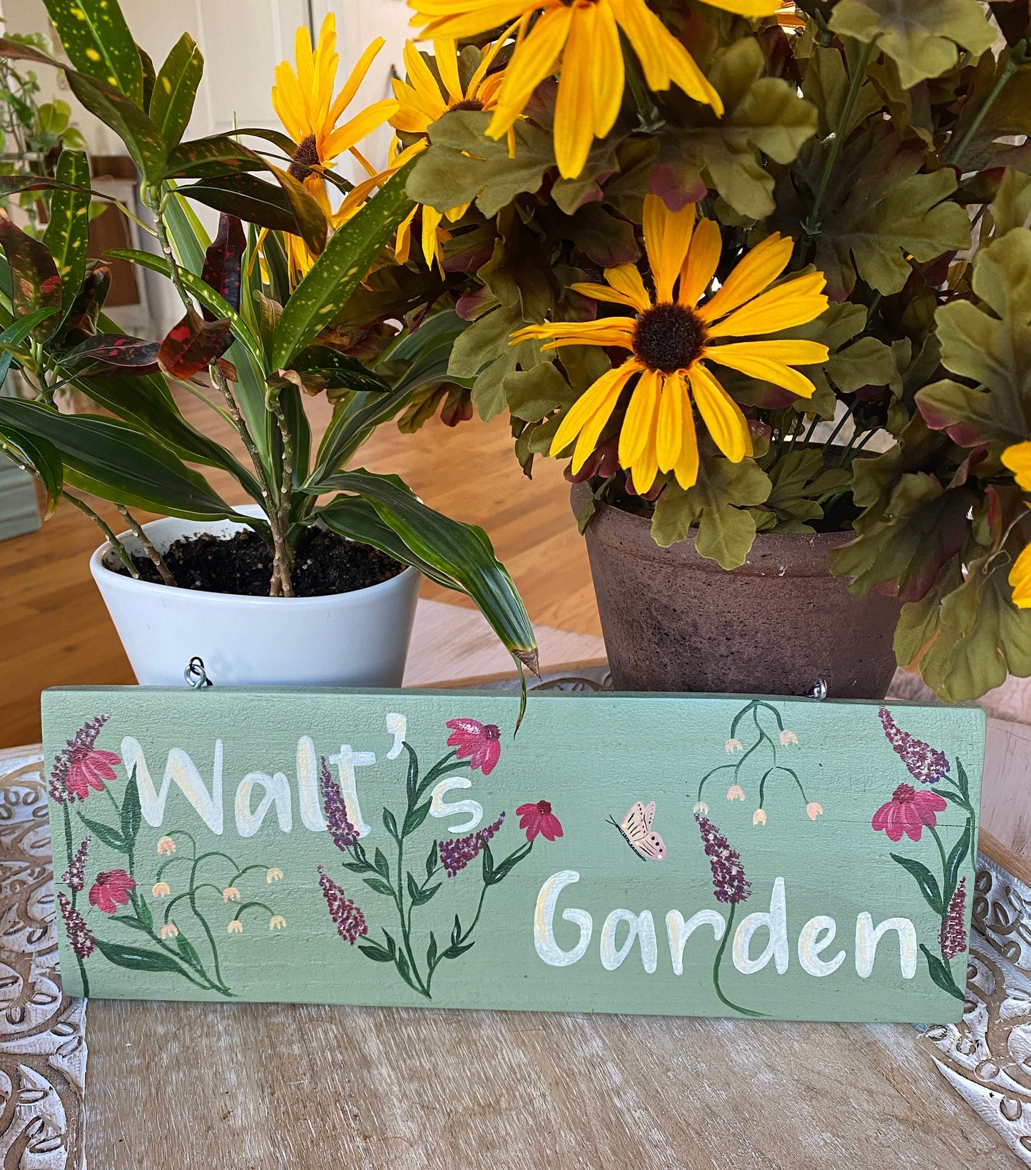 Custom Hand-Painted Floral Wood Address Sign, Personalized Yard Decor