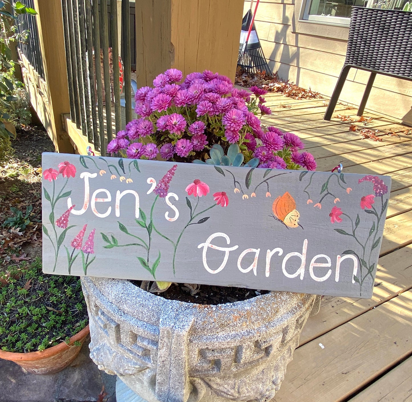 Custom Hand-Painted Floral Wood Address Sign, Personalized Yard Decor