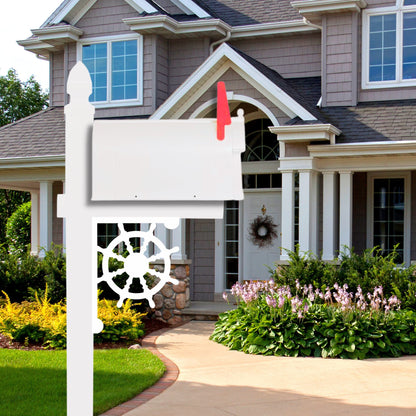 Ship's Wheel Mailbox Bracket - Coastal Outdoor Decor (12x16 inch)