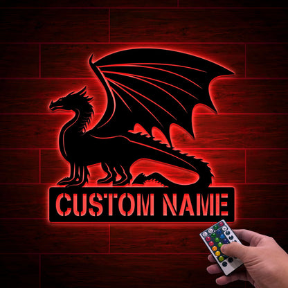 Custom Dragon Metal Sign with LED Lights, Personalized Wall Decor
