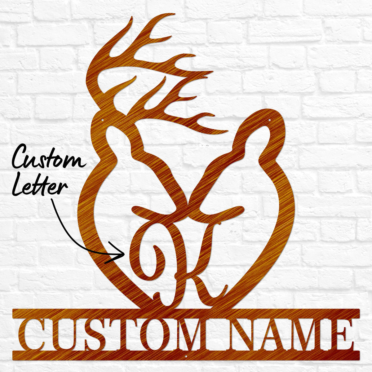 Metal Deer Letter Monogram with Names | Cabin Wall Monogram Sign | Deer Hunter Gift | Couples Gift | Letter Decor | Wedding Gift, Metal Sign