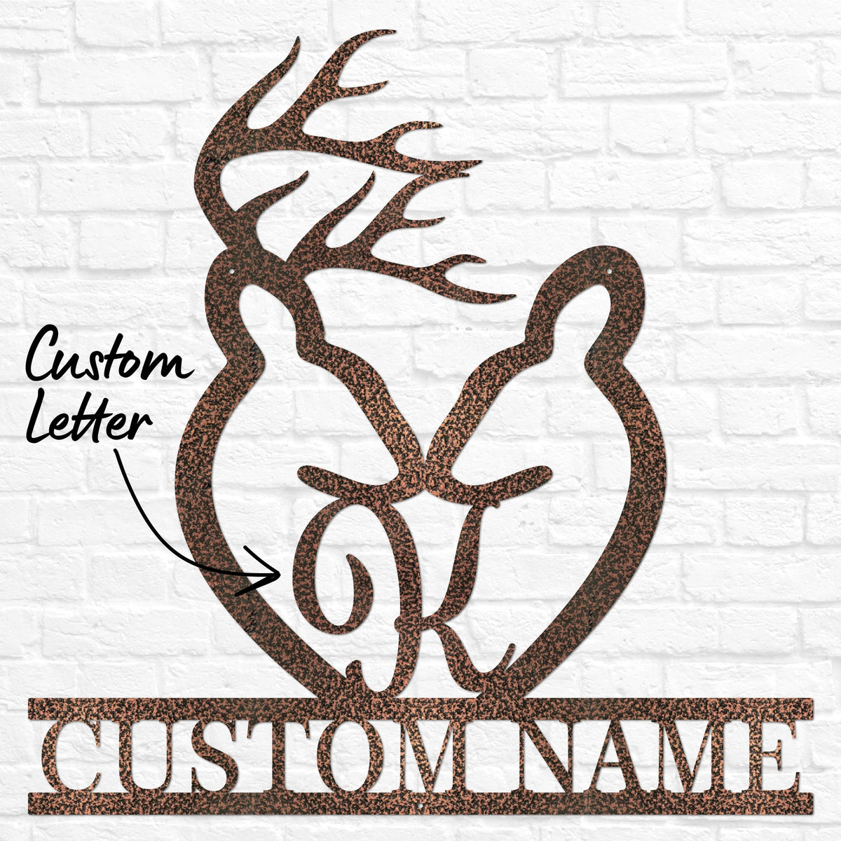 Metal Deer Letter Monogram with Names | Cabin Wall Monogram Sign | Deer Hunter Gift | Couples Gift | Letter Decor | Wedding Gift, Metal Sign