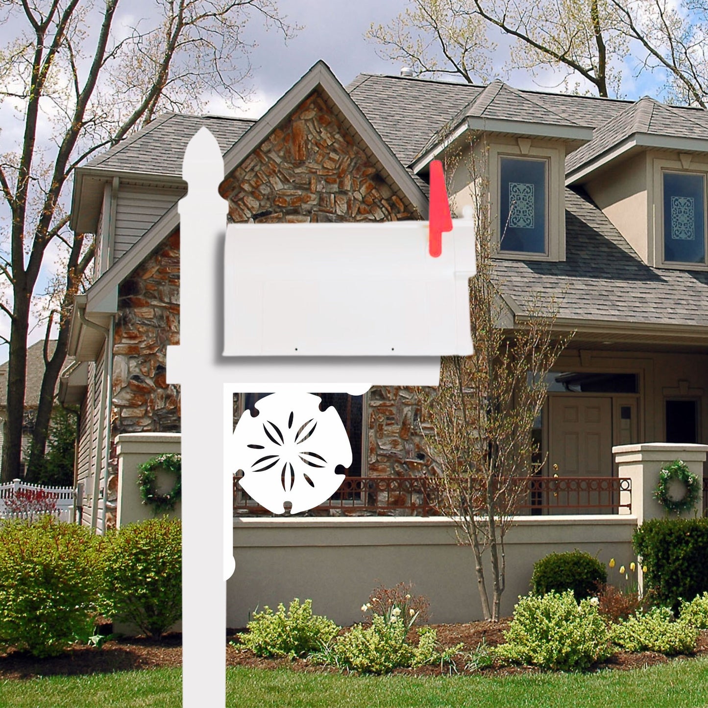 Sand Dollar Mailbox Bracket - Coastal Outdoor Decor, 12x16 inch