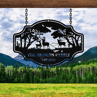 Personalized Deer Metal Cabin Sign, Deer Hunter Gift, Custom Family Name Sign, Custom Last Name Monogram, Outdoor Decor, Cabin Decor