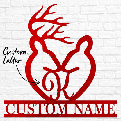 Metal Deer Letter Monogram with Names | Cabin Wall Monogram Sign | Deer Hunter Gift | Couples Gift | Letter Decor | Wedding Gift, Metal Sign
