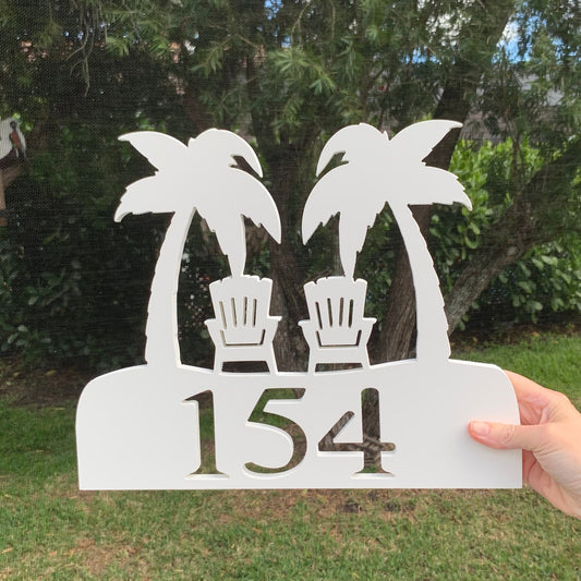 Personalized Coastal Address Plaque - Palm Tree Adirondack Sign