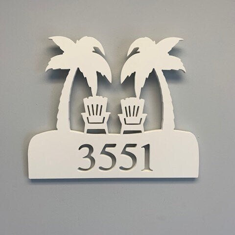 Personalized Coastal Address Plaque - Palm Tree Adirondack Sign
