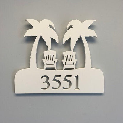 Personalized Coastal Address Plaque - Palm Tree Adirondack Sign