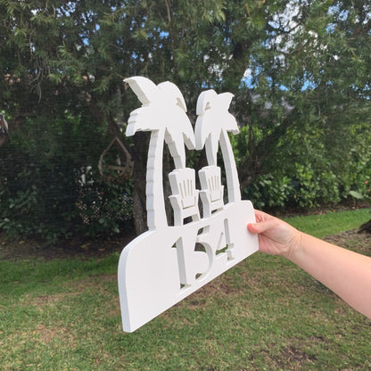Personalized Coastal Address Plaque - Palm Tree Adirondack Sign