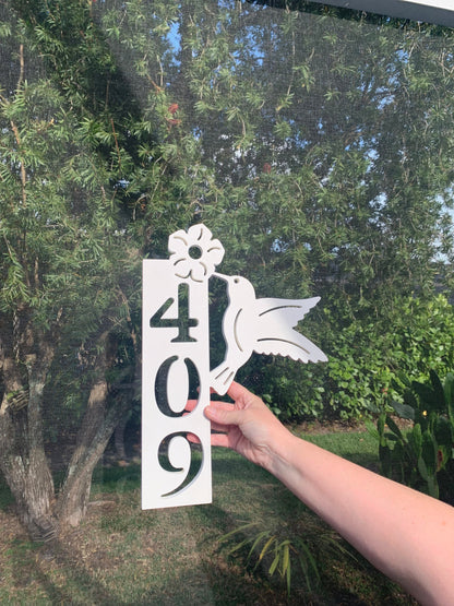 Hummingbird Address Plaque - Coastal Outdoor Number Sign (10.5x15")