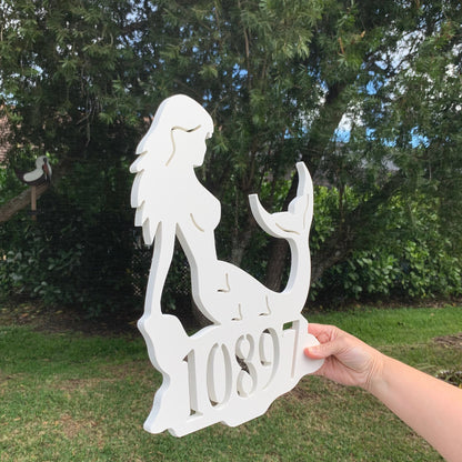 Mermaid Address Plaque - Coastal Outdoor Custom Sign