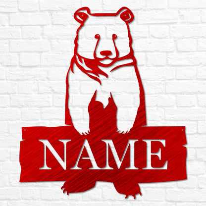 Metal Standing Bear with Name | Personalized Metal Bear Sign, Cabin Decor, Outdoor Bear Decor, Cabin Bear Sign, Door Monogram, Rustic Decor