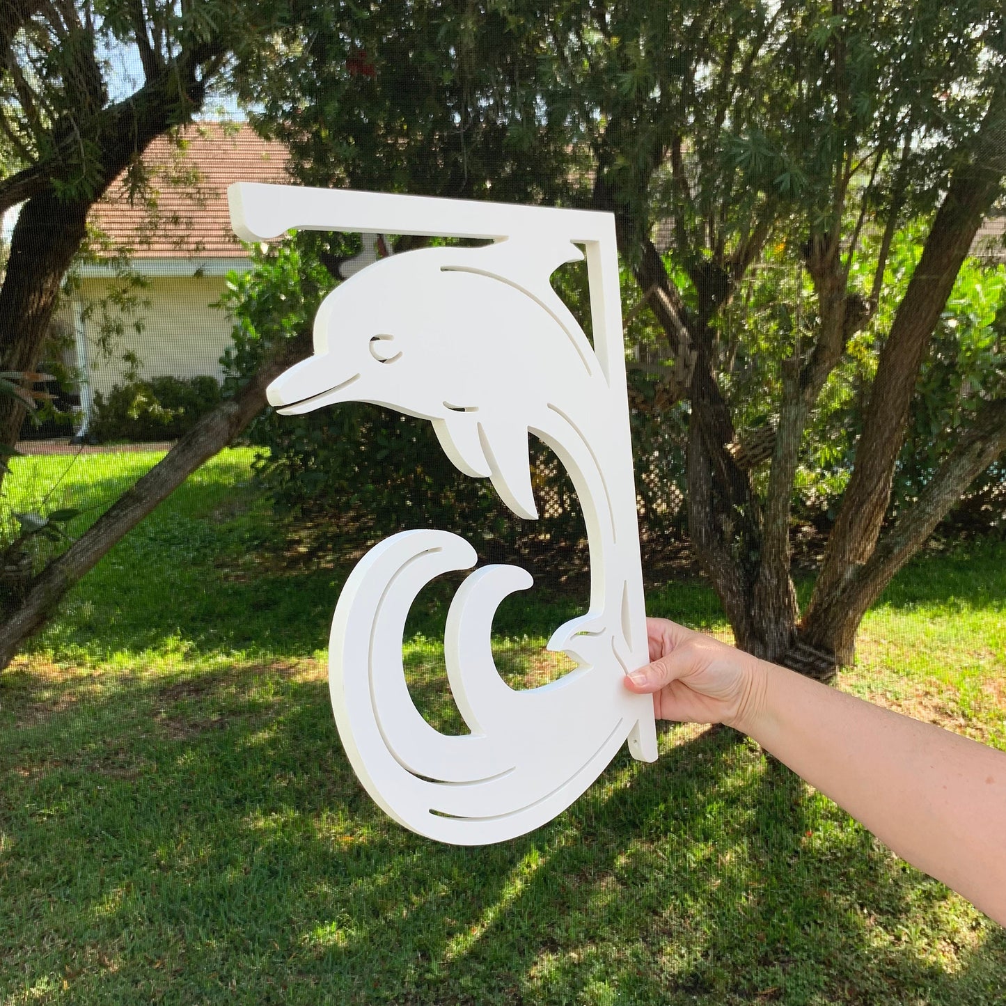 Dolphin Mailbox Bracket - Medium Coastal Outdoor Decor (12x16 inch)