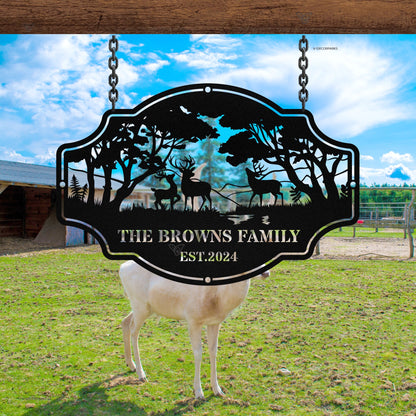 Personalized Deer Metal Cabin Sign, Deer Hunter Gift, Custom Family Name Sign, Custom Last Name Monogram, Outdoor Decor, Cabin Decor