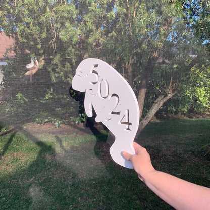 Manatee Address Plaque - Coastal Outdoor Decor, Personalized House Number Sign
