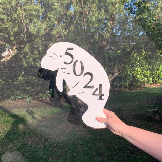 Manatee Address Plaque - Coastal Outdoor Decor, Personalized House Number Sign
