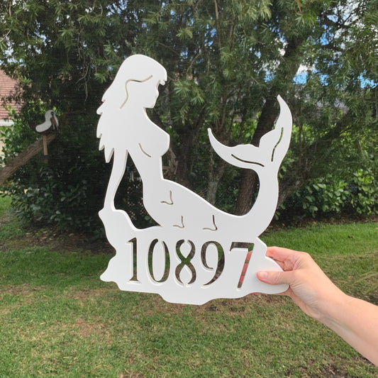 Mermaid Address Plaque - Coastal Outdoor Custom Sign